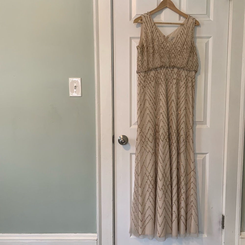 BHLDN Maternity Beaded Champagne V-Neck Maxi Dress